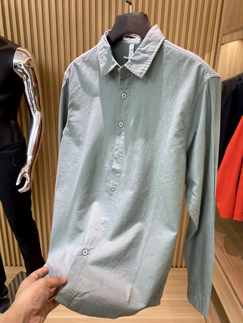 الراقية القطن الكتان طويل Sve عارضة طوق الرجال irt تنفس مريحة الشباب Sle الوقوف صالح لملابس الخريف