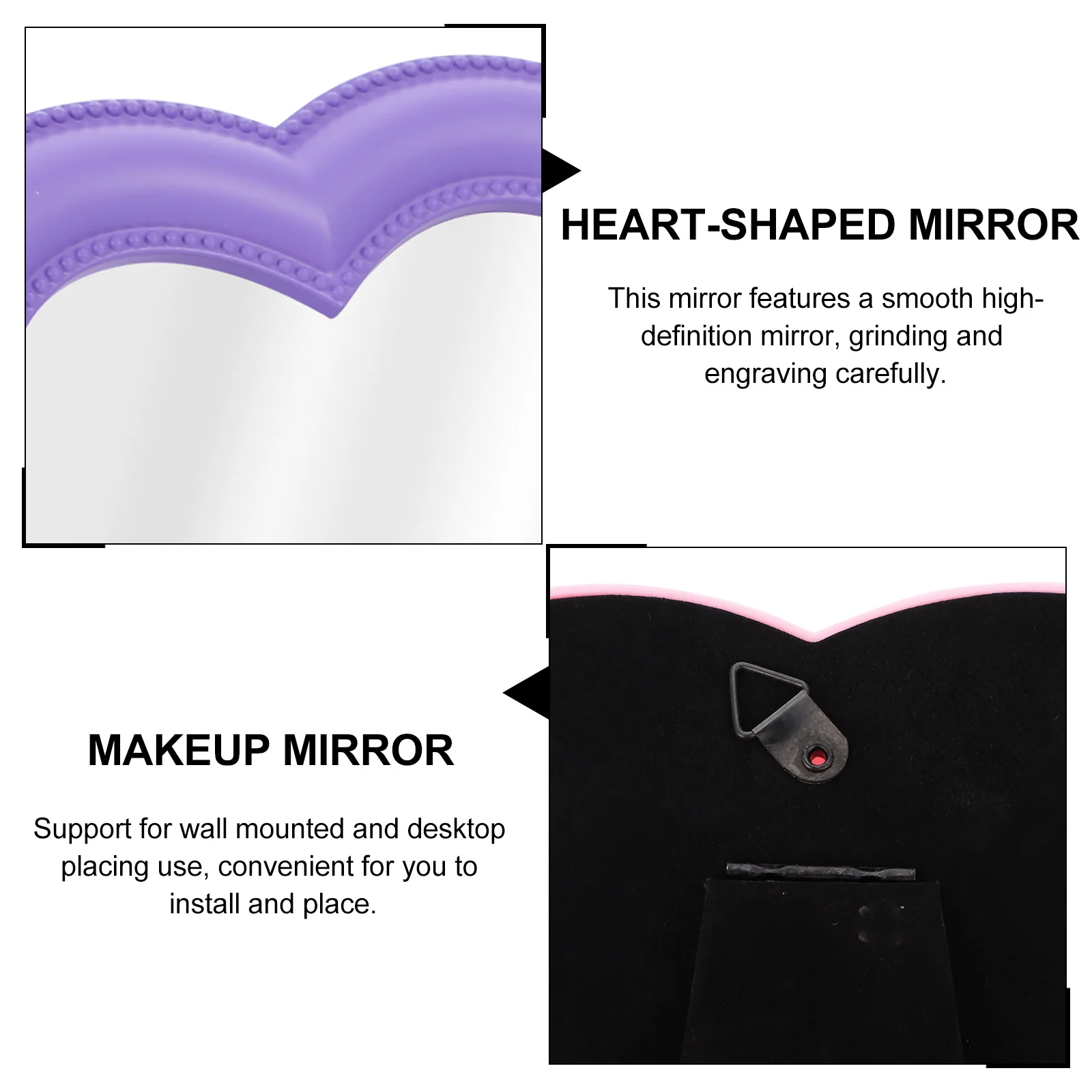 1Pcs Heart-Shaped Makeup Mirror High-Definition Scratch-Resistant Retro Chic Design Wall-Mounted Desktop Use for Women Clear