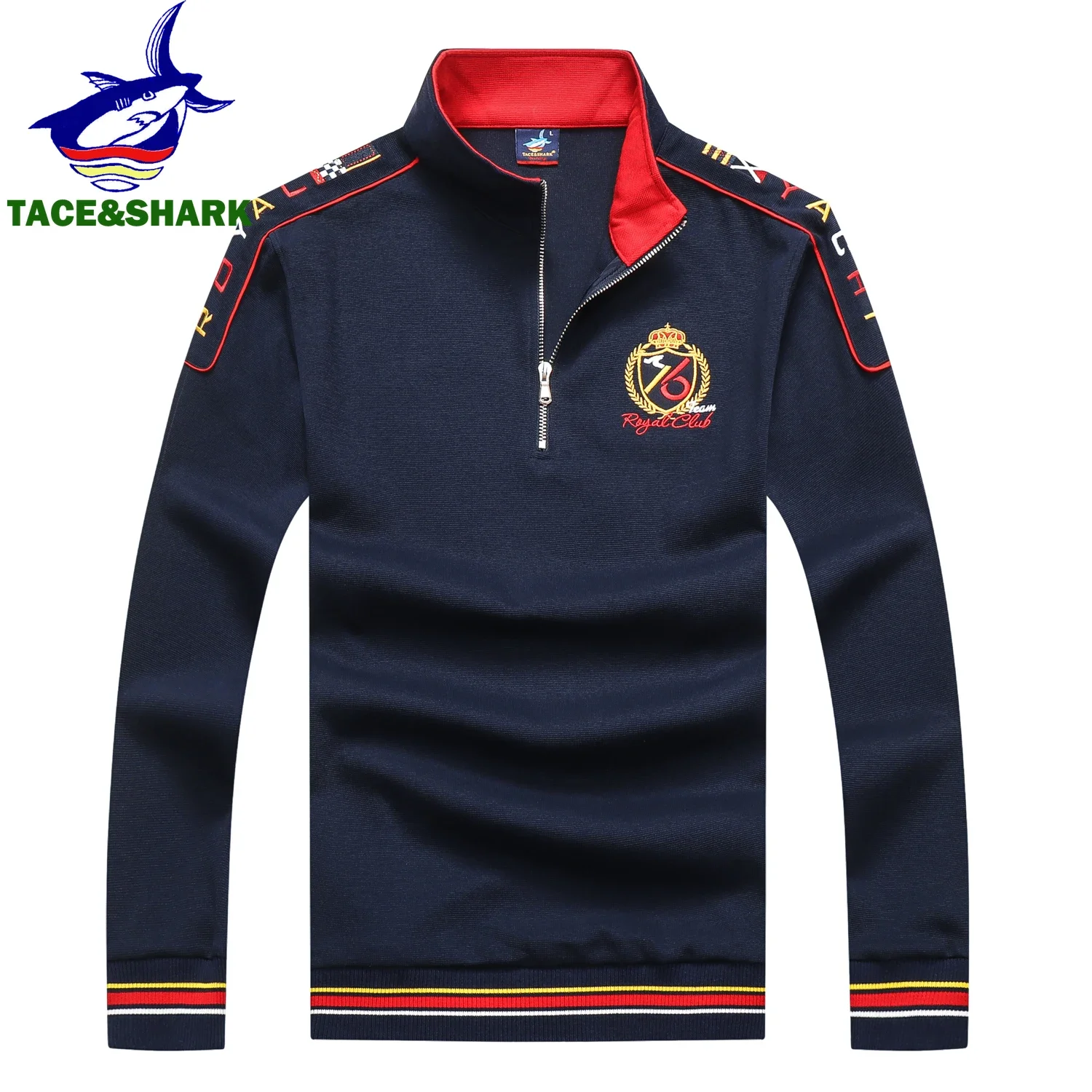 TACE & SHARK 2023 Casual zakelijk poloshirt Pullover Halve rits Poloshirt met lange mouwen voor heren Mode Haaiborduurwerk