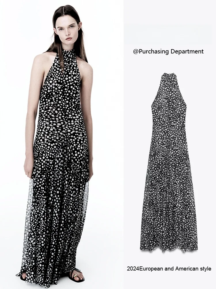 ฤดูร้อนมาถึงใหม่ ZA2025 Ele Bal Polka Dot แขวน Ne ยาว Dr Ladylike ชุดผู้หญิง Treetting Faion