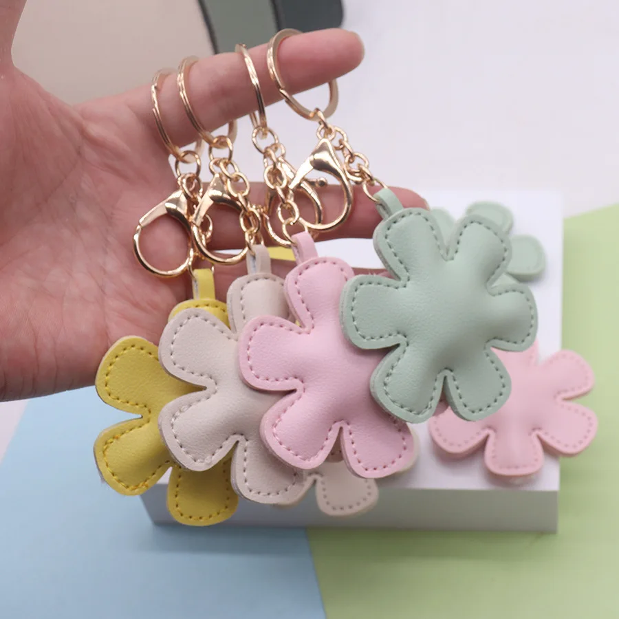 10PCS Flower Keychain Women's Exquisite Bag Pendant Creative PU Leather Car Keyring Bag Charm Jewelry Accessory Gifts