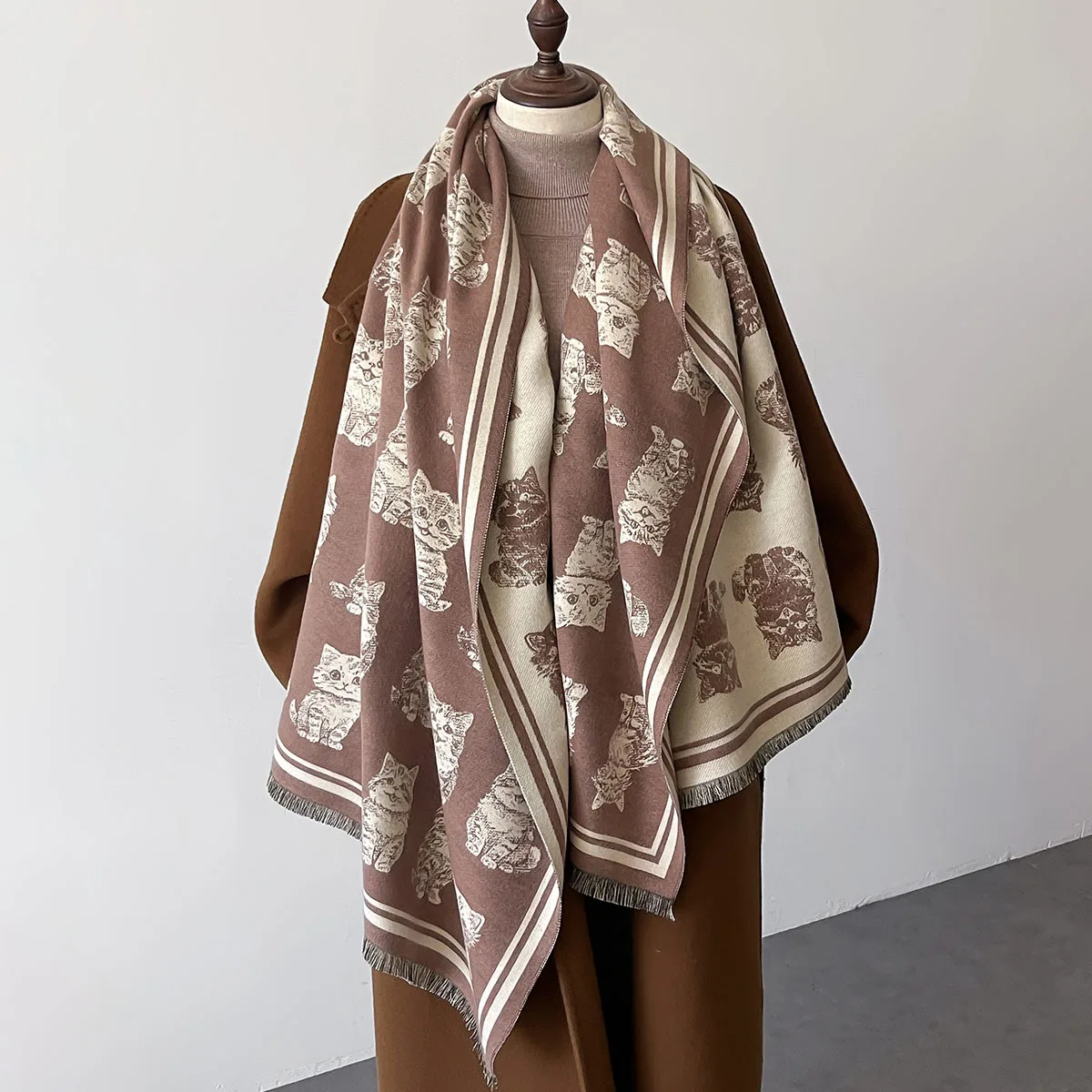 

Осенне-зимний шарф, женские шали из пашмины, кашемировое одеяло с котом, теплое толстое массивное палантины, женское элегантное пончо, уличное Bufanda