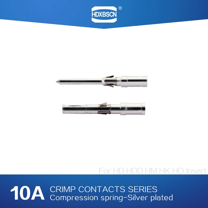 Heavy Duty Connector Silver Male and Female Crimp Contacts Pin 10 A For HD, HDD, HM, HK, HQ Vibration resistance
