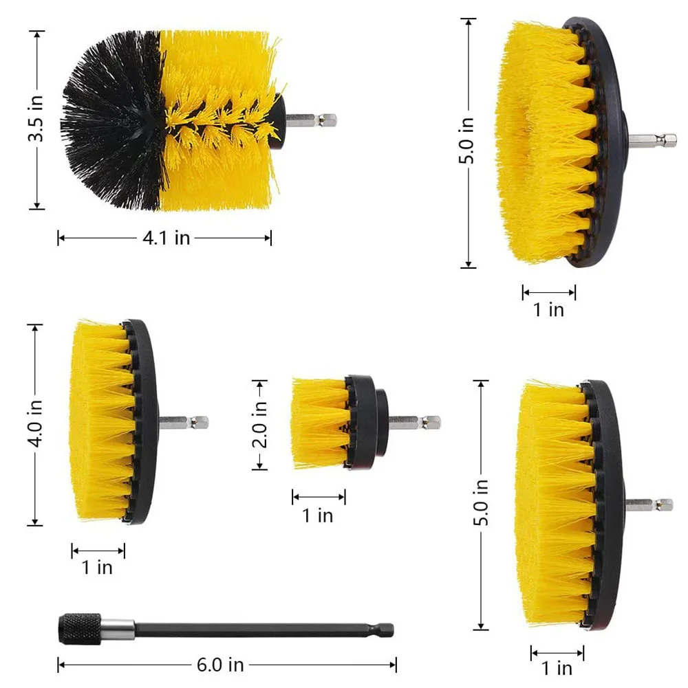 2/3.5/4/5\'\' Electric Drill Scrubber Brush Power Brush Set Kit Car Soft Brush Drill Kit Bathroom Kitchen Auto Care Cleaning Tools