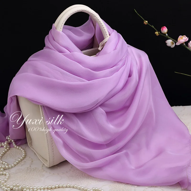 

High Quality Solid Color Purple Silk Long Scarf Large Women's Shawl All-Matching Spring, Autumn and Winter Warm