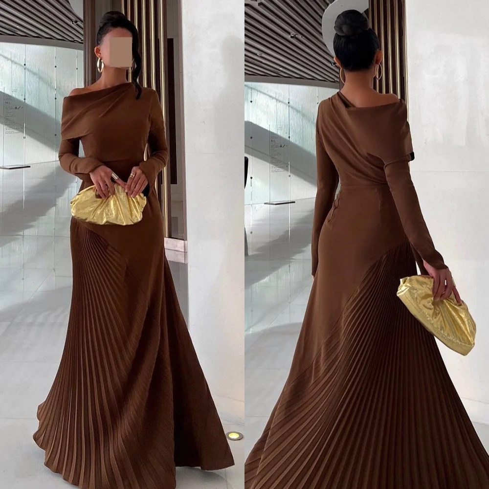 

Customized Fashion Modern Style Jersey Pleat Ruched Draped A-line Off-the-shoulder Long Dresses Bespoke Occasion Dresses Fashion