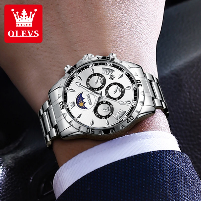 OLEVS 2949 Original Man Quartz Wristwatch Business Luminous Date Chronograph Moon Phase Luxury Classic Watches for Man view 3