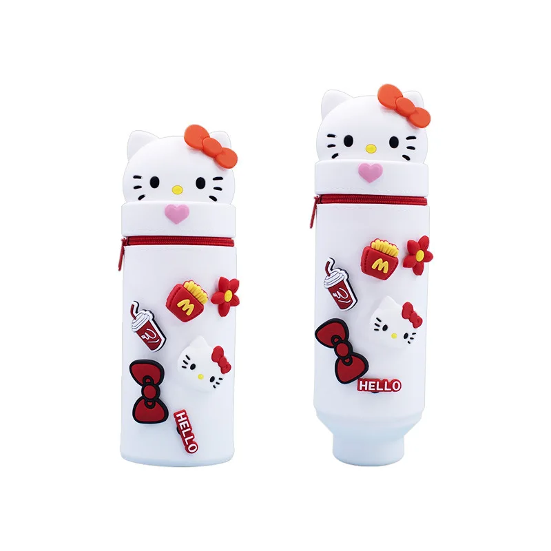 Novo sanrio mymelody kuromi dos desenhos animados silicone dobrável dupla finalidade caneta titular caixa de escritório dispositivo armazenamento papelaria