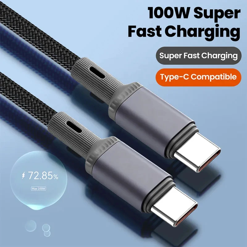 

100W Type-C To Type-C Fast Charging Cable 90° Elbow Nylon Braided Data Cable For iPhone 17 15 Xiaomi Samsung Phone/Tablet 2026