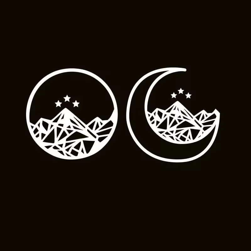 

2 шт./компл. виниловые наклейки Mountain Star Moon (круглая и полумесяц) - белая декоративная наклейка для автомобиля и дома