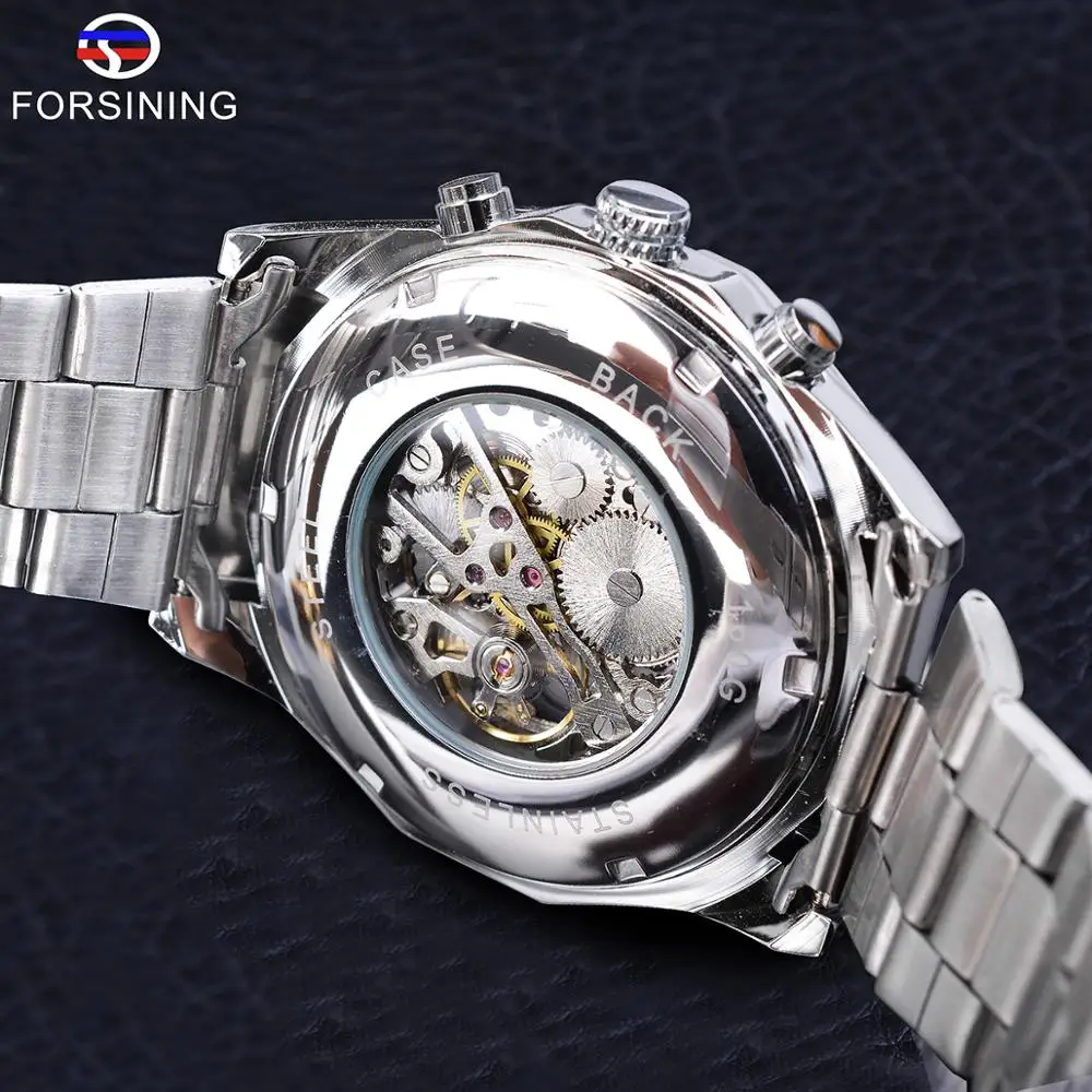 2021 Forsining Top Brand Full Stainless Steel Waterproof Mens Skeleton Watches Luxury Transparent Mechanical Sport Male Wrist