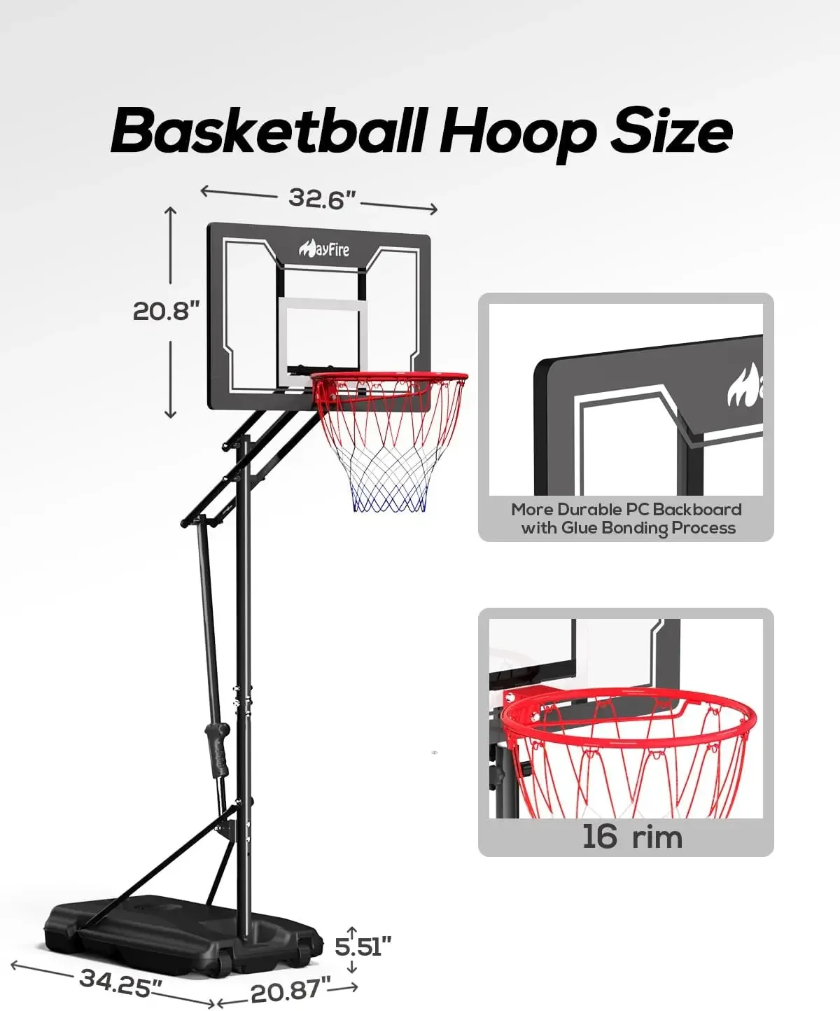 Basketball Hoop,4.9-8.5 Ft Adjustable,Pool Basketball Hoop Outdoor，33 Inch Shatterproof Backboard，Portable Basketball Ho