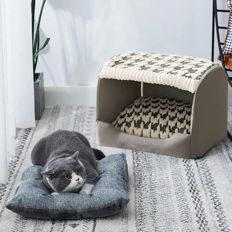 Cat Beds For Indoor Cats Semi Enclosed Cat Cave Bed Covered Pet Hideaway Non-Slip Cat Bed Waterproof No Deformation Pet House