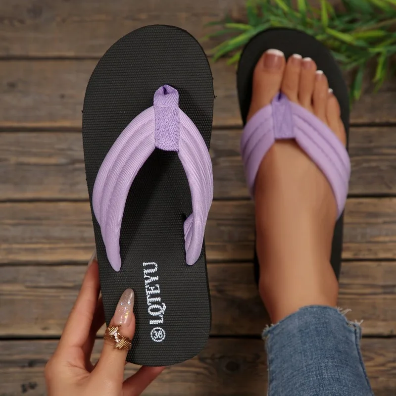 Women's Comfortable Vintage Lightweight Lightweight Slippers Women Fashionable Casual Beach Color Blocking Flip-flops Summer New