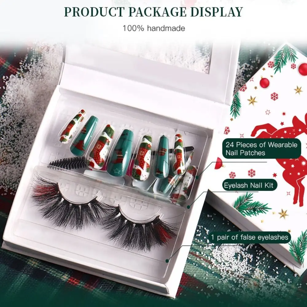 Kerst Wimper Nagel Kit Nertsen Haar Plakken Kerst Valse Wimpers Decoratieve Valse Nagel Manicure Wimper Box Set Make-up Set