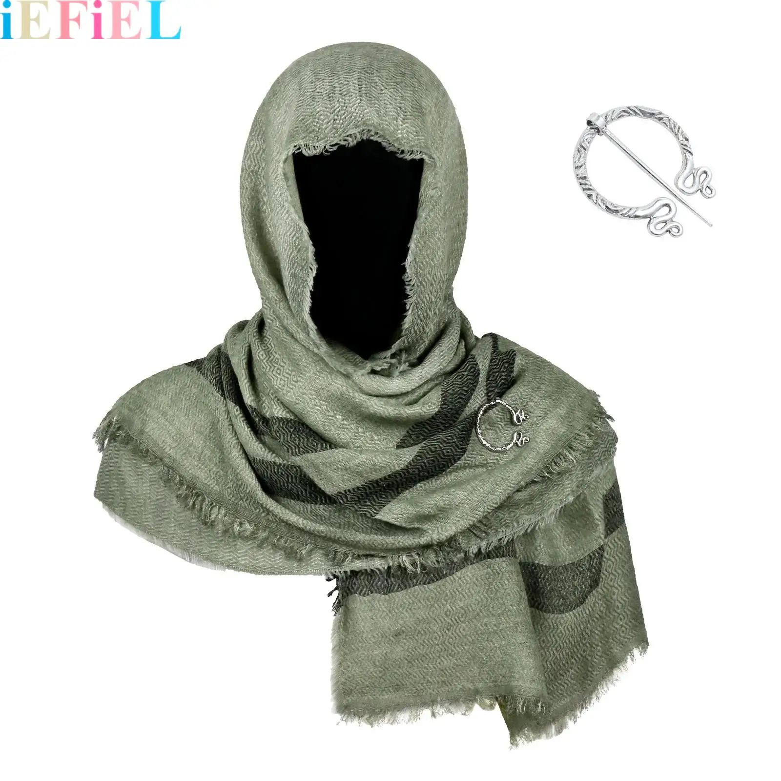 

Adults Medieval Cotton Shawl Scarf Cape Headscarf with Brooch And 1pc Brooch And 2pcs Pins for Halloween Party Cosplay