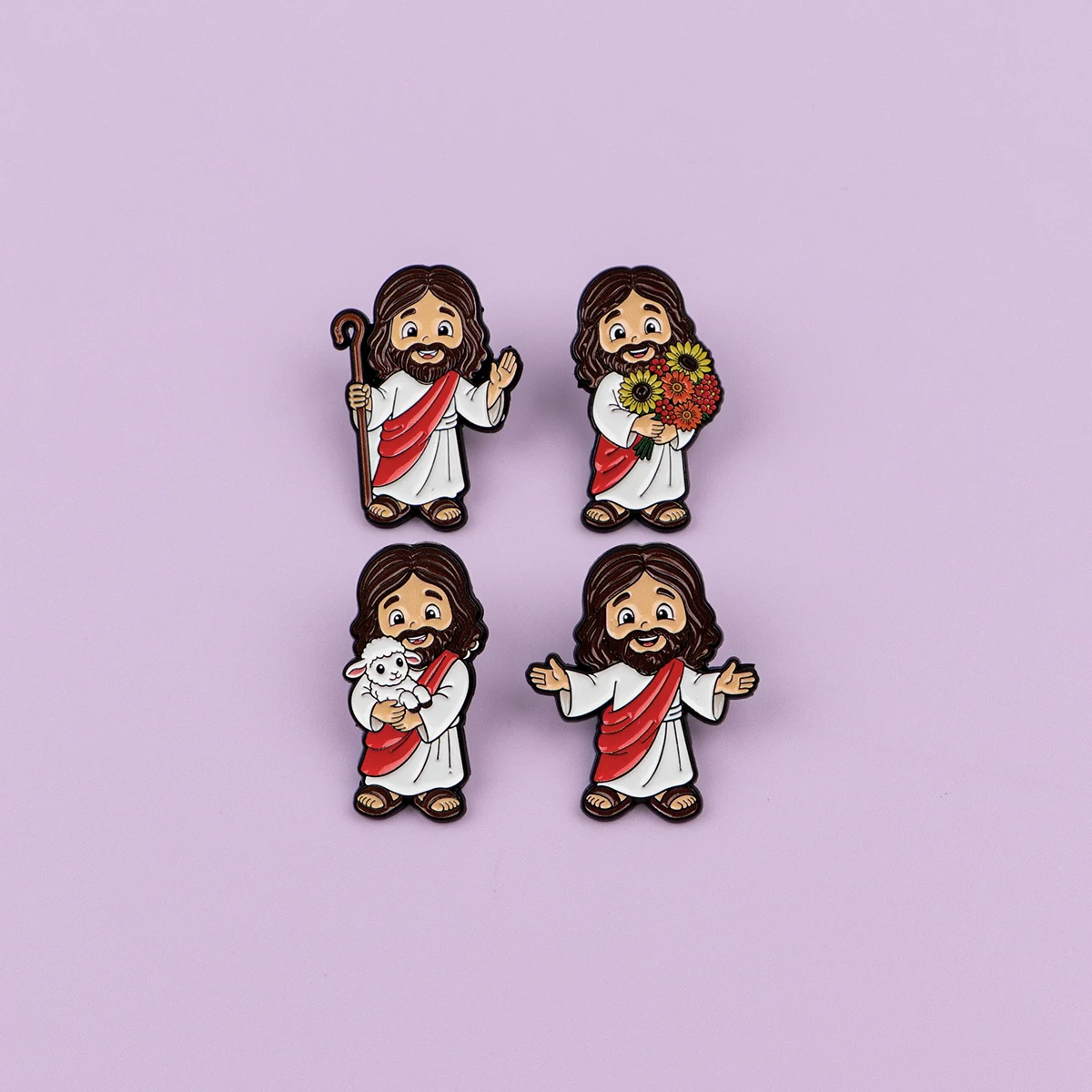 4-teiliges Jesus-Emaille-Pin-Set, Cartoon-Schaf-Brosche für Mantel, Damenbroschen, modische Reversnadeln, Schmuckgeschenk für Freunde