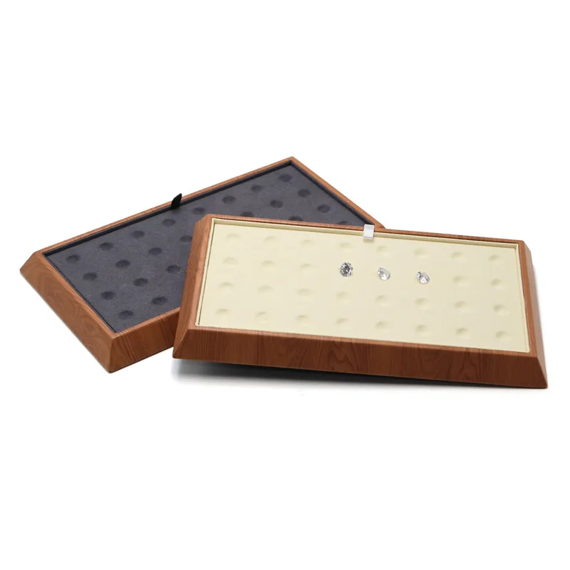 Wood-grain jewelry tray, jewelry display dish, diamond and loose gemstone storage tray, round-bead appraisal dish