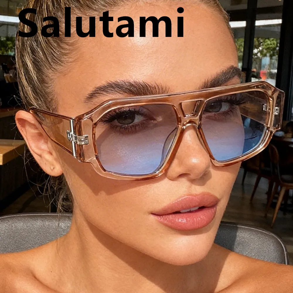 Óculos de sol vintage com armação quadrada dupla para mulheres e homens, nova moda, óculos de sol com gradiente preto, óculos de sol femininos modernos para atividades ao ar livre, proteção UV400.