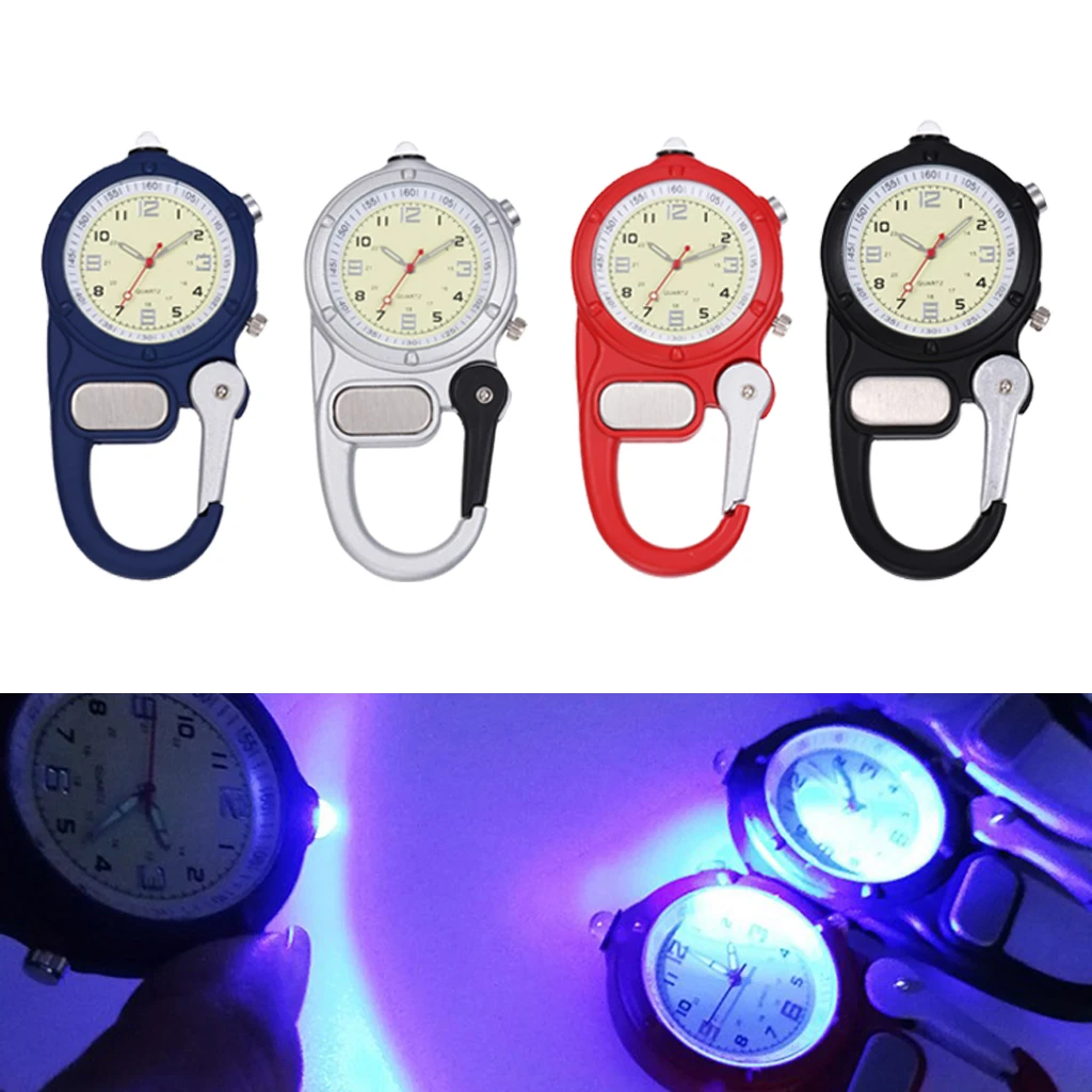 Clip Microlight Watch Analog Display Carabiner Fob Watch With Flashlight