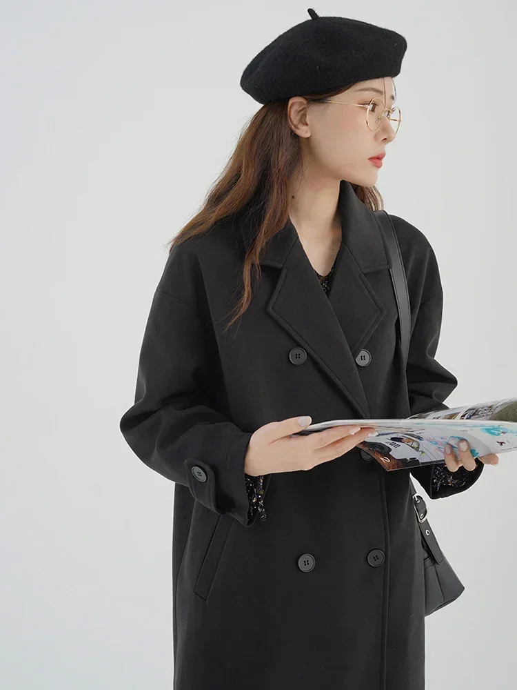 

Long Woolen Coat Women Autumn Winter Elegant Slim Fit Overcoat for Petite Ladies 2024 Stylish Belted Warm and Cozy Outerwear