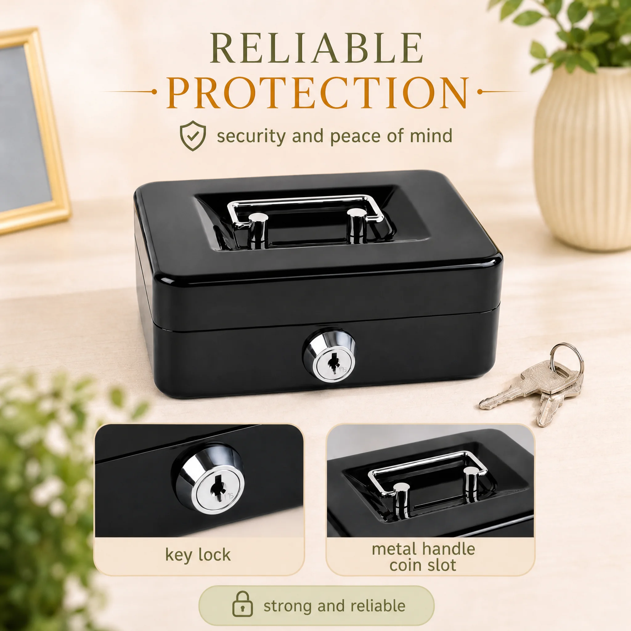 Steel Cash Box Key Mini Safe Lock Box Key Locker Money Bank Security Box Storage Hidden Money Coin Cash Jewellery Carry Box