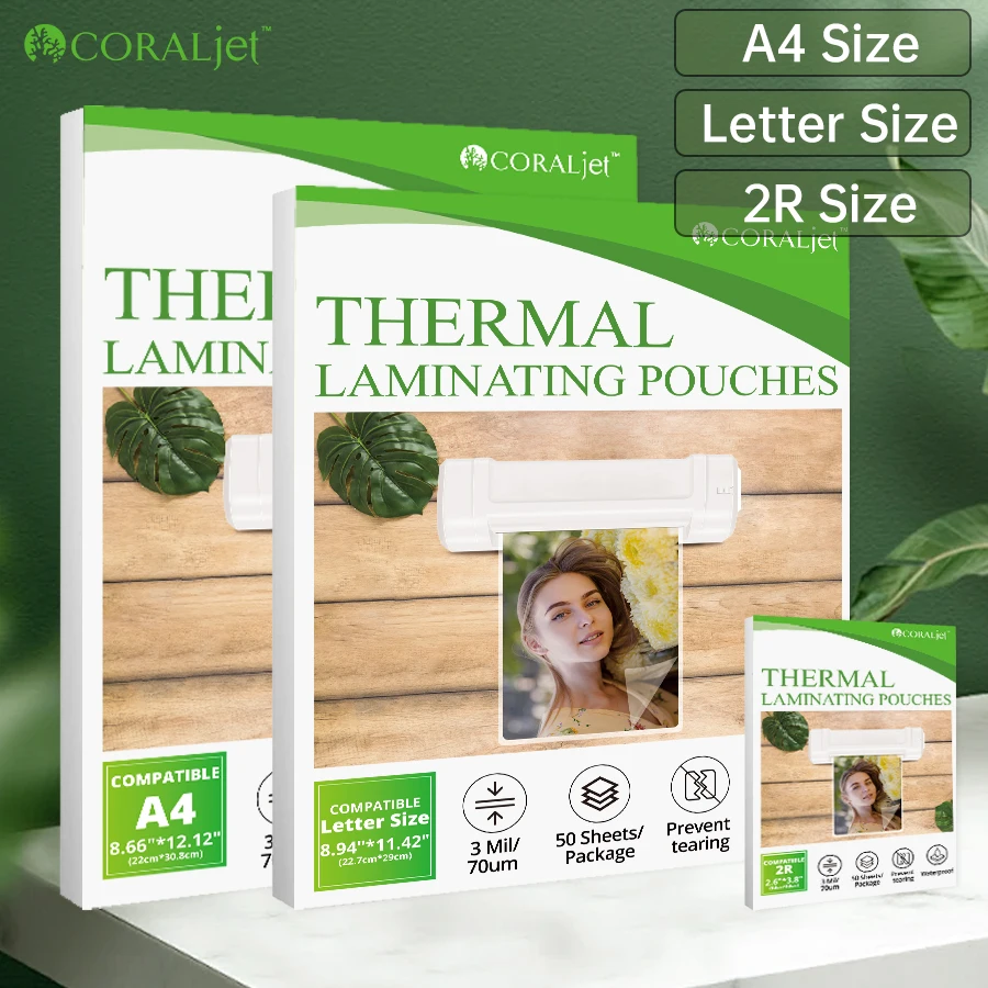 Coraljet Thermal Laminating Pouches Clear 50 Sheets for A4 Size 3 Mil Waterproof For Photo Paper Transparent With Laminators