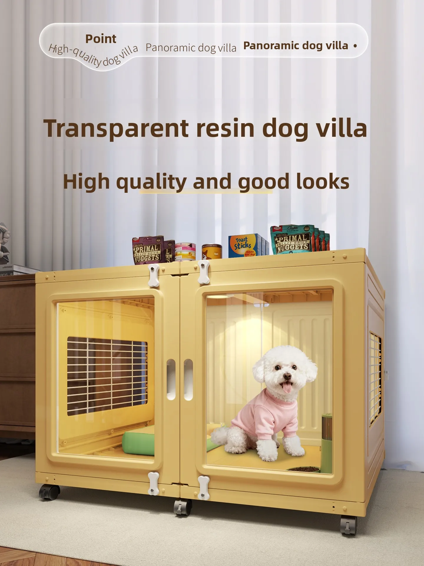 

Panoramic Resin Dog Villa Cage for Small Medium Dogs Indoor Pet House with One Room One Toilet Thickened