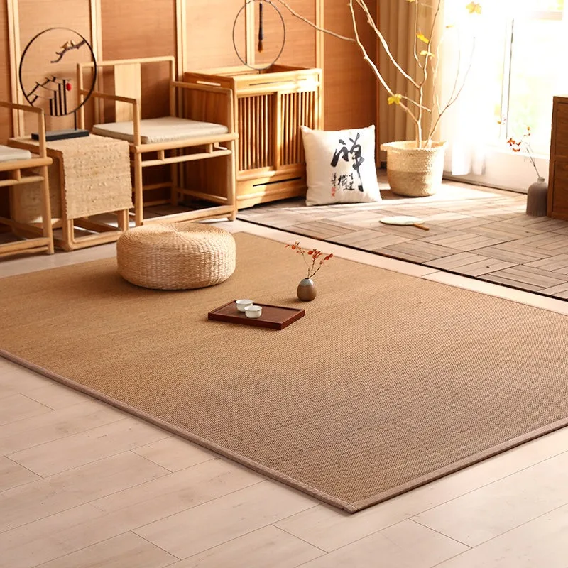 Japanese Style Woven Floor Mat,Natural Fiber Tatami Rug for Balcony,Bay Window Living Room,Breathable Bamboo-Inspired Summer Mat