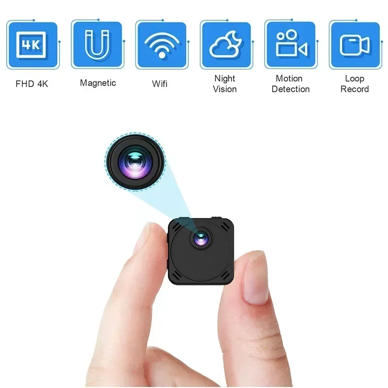 Minicámara 4K Full HD con WiFi para el hogar, cámara con batería, aplicación, visión nocturna IR, detección de movimiento, Micro grabadora de voz y vídeo