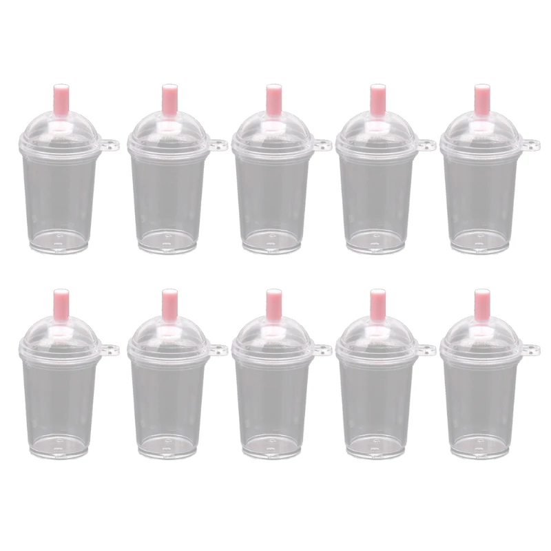 10 Pcs/Set Miniature Coffee Cups with Lids 1:12 Dollhouse Simulation Ice Cream Cup for Doll Kitchen Bedroom Household