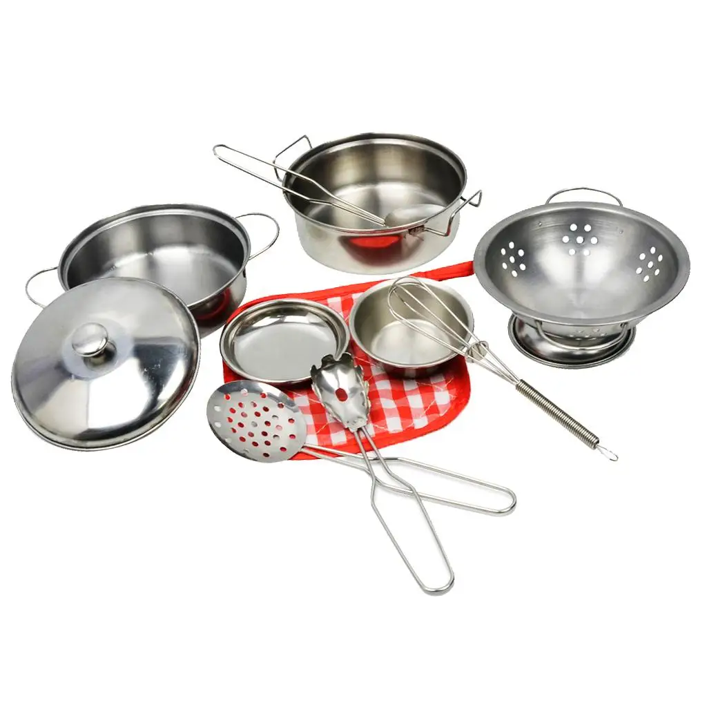 Kitchen Cookware Toy Set Stainless Steel Pretend Play Accessories for Children Interactive Learning Fun