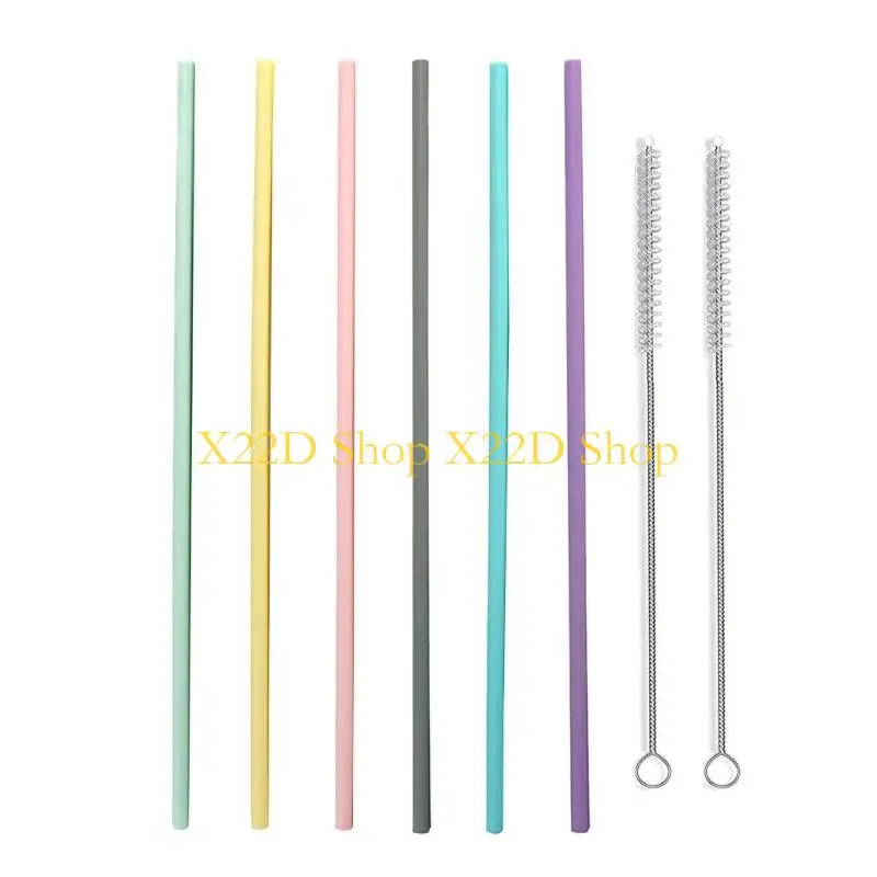 

X22D Replacements Straw Colorful Straws with Cleaning Brush Silicone Straws for Cups
