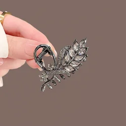 Exquisite Black Rhinestone Crystal Wheat Hair Claw Small Size High-end Back Head Half-tie Hair Gripper Female Metal Hair Clip