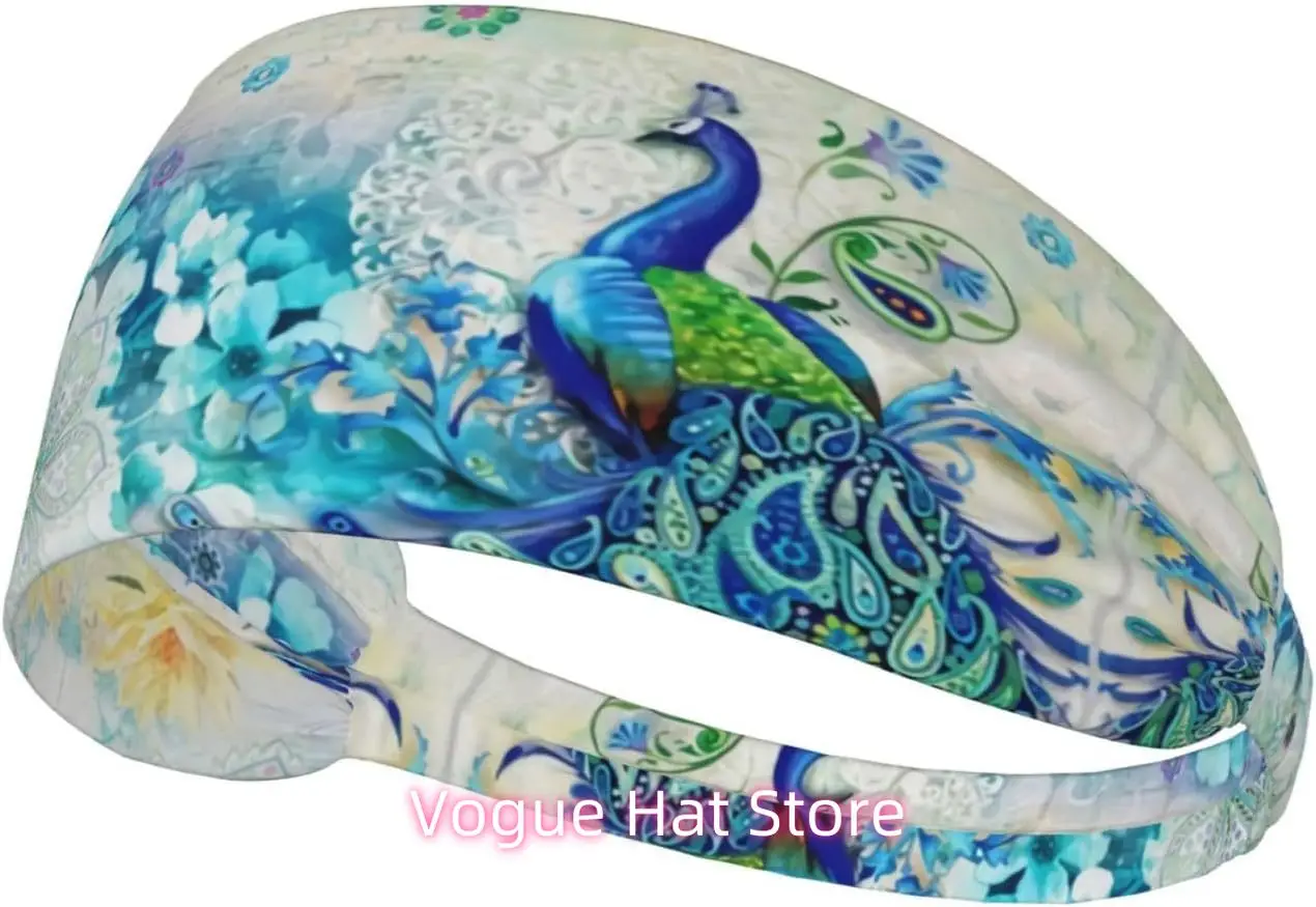 

Peacocks And Flowers Workout Headbands Fashion Sports Sweatbands Yoga for Fitness Athletic Non Slip Wicking Headsca