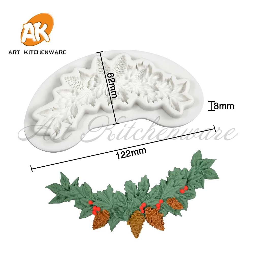 Christmas Silicone Mold Pinecone Fondant Cake Decoration Silicone Mold Hand Made Decorating Leaves Chocolate Candy Kitchenware