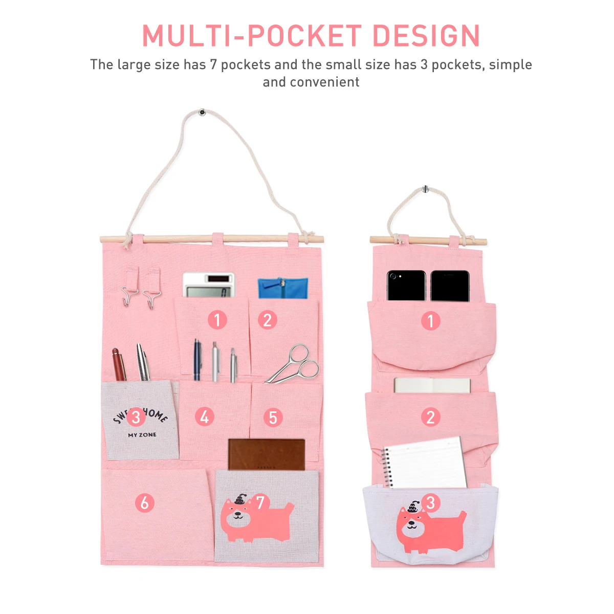 

Large 7 Pockets Small 3 Pockets Cotton Linen PE Waterproof Wall Hanging Storage Bag Multi-layer Key Hook Sundries Organizer