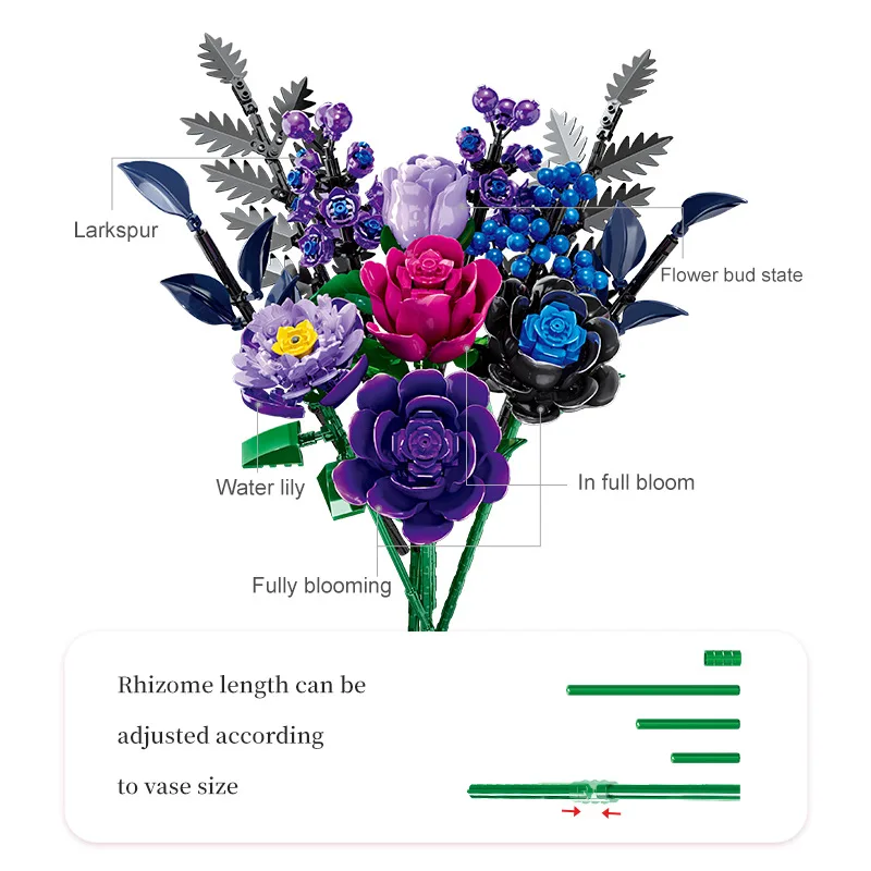 Ramo de rosas romántico para niñas y mujeres, bloques de construcción, decoración creativa de plantas, juguetes para montar, regalos, novedad de 2026