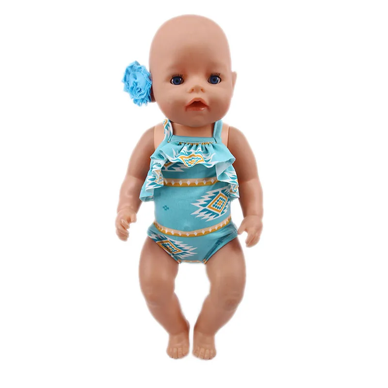 Head Flower Swimsuit Fish Scale Style For 43Cm Baby Items&18Inch American Doll Girl,Generation Born Baby Accessories For Clothes