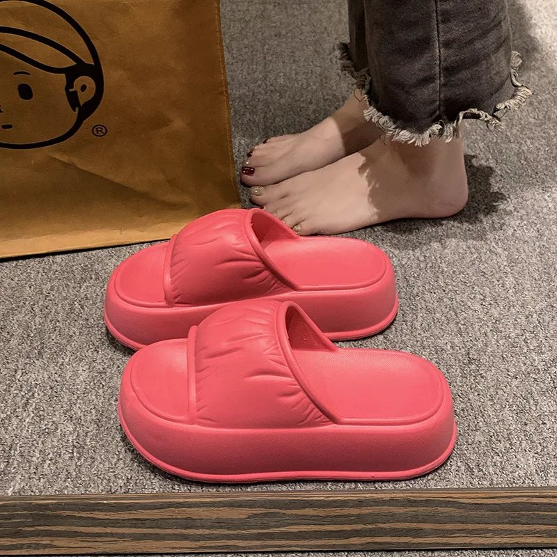 Slippers For Women Outdoors In Summer Indoor Home Non Slip Thick Sole Bathroom, Flat Heel, Soft Sole, Breathable