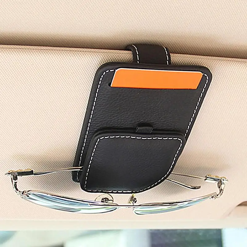 Universall Car Sun Visor Glasses Box Leather Women Men Credit Card Holder Car Visor Pocket Magnetic Leather Sunglasses Holder