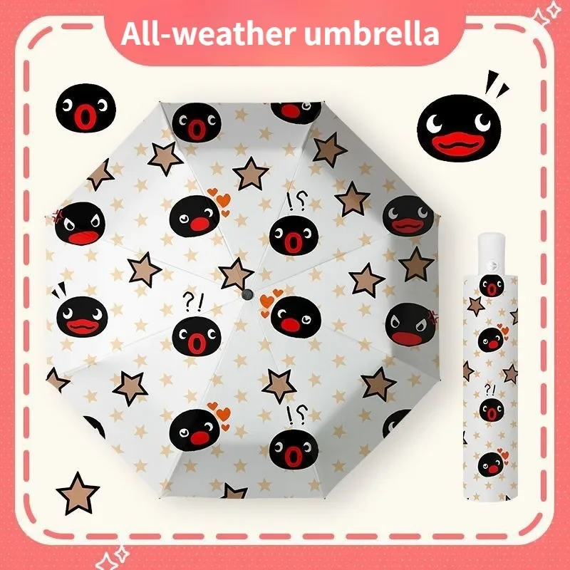 New Cartoon Automatic Umbrella Penguin Pingu UV Protection Sunshade Black Glue for Sun And Rain Foldable Convenient Sun Umbrella