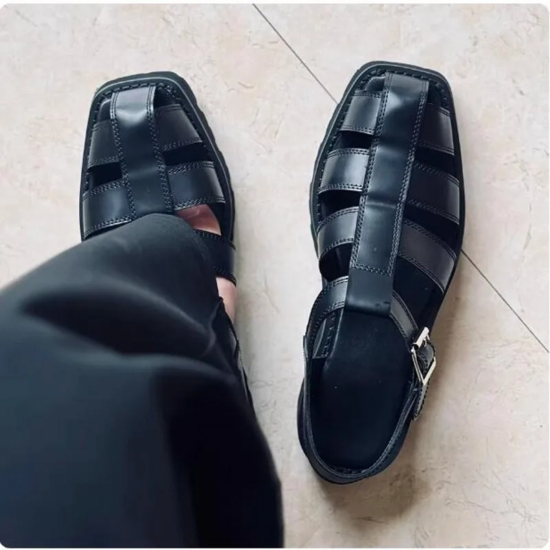 Handmade New 2026 Cow Leather Mens Rome Sandals Summer Platform Cut Out Men Gladiators
