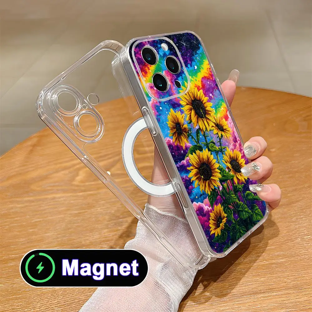 

Sunflowers Art Phone Case for iPhone 17 16 15 14 13 12 11 Air Pro Max Plus Mini Soft TPU Clear Magsafe Cover