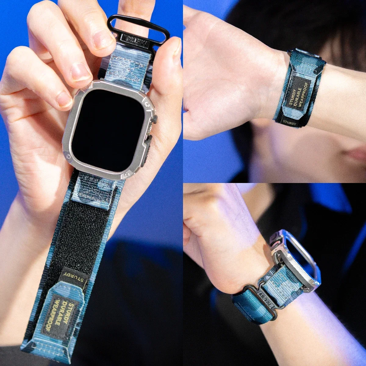 حزام نايلون + حافظة لساعة أبل الترا باند 42 46 مللي متر 49 مللي متر 44 مللي متر 41 مللي متر 45 مللي متر 40 مللي متر سوار رياضي تكتيكي لسلسلة Iwatch 10 9 8 7