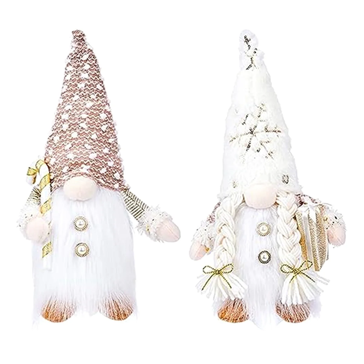 Set of 2 Christmas Gnomes, Lighted Christmas Gnomes Figurines Elf Plush Xmas Decorations - White Winter Holiday Gnomes