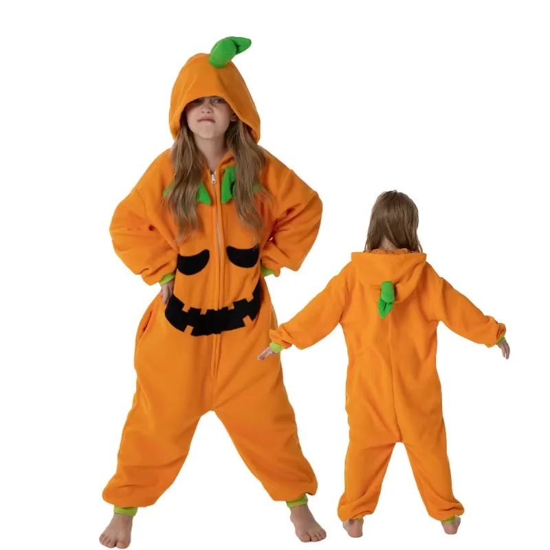 FallenVex StoreChildren Pumpkin Monster Kigurumi Onesie Zipper Cartoon Pajamas Boys Girls Halloween Cosplay Party Costume