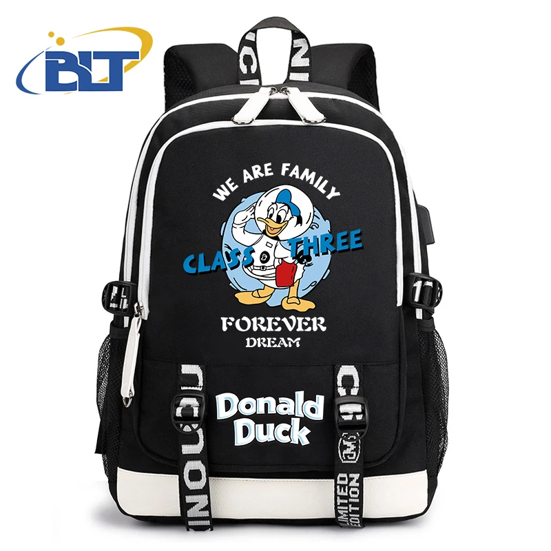 Disney Donald Duck Printed Student Schoolbag Youth Backpack USB Travel Bag