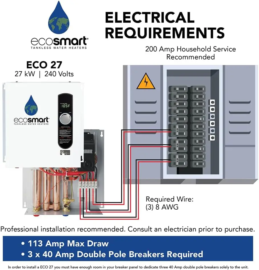 ECO 27 Tankless Water Heater, Electric, 27-kW - Quantity 1, 17 x 17 x 3.5