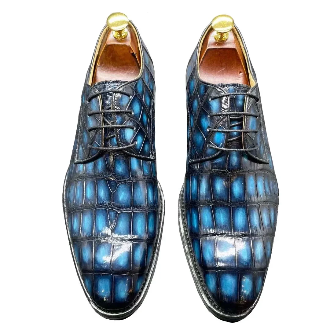 Chue new arrival  men crocodile leather shoes male  men formal color brush blue